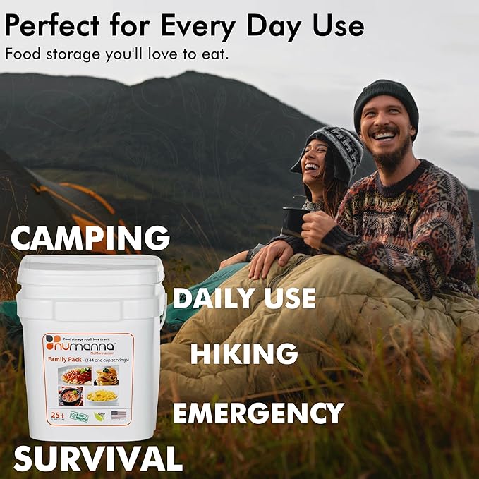 Numanna Family Pack Emergency Food Storage Bucket – 432 Servings, 60 lbs | 3-Months Survival Meal Kit for Long-Term Preparedness | Non-GMO Freeze-Dried Meals in Resealable Pouches | Healthy, Nutritious Everyday Food Supply | 25+ Year Shelf Life | Made ...