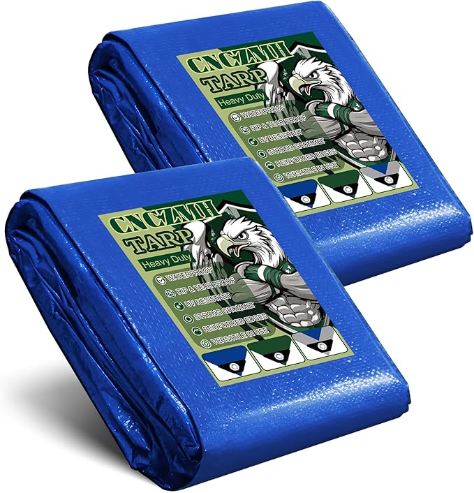 Tarp Waterproof 2.8x5 Feet 2 Pack, 8 Mil Thick Finished Size Blue Poly Tarpaulin Outdoor, Metal Grommets, Reinforced Edges, Multipurpose Tarps Protective Cover for Camping Boat Plant