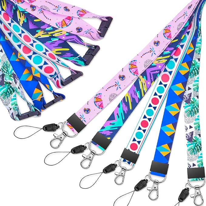 YOUOWO 5 Pack Lanyard with Horizontal ID Badge Holder,for Cruise Kids Keys Card Holder Pass Card,Breakaway Safety Neck Lanyards with Patterns