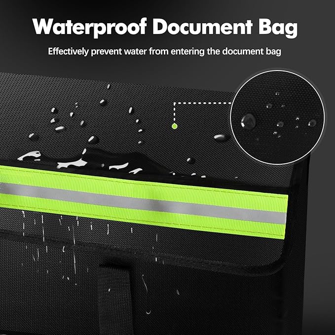 Fireproof Document Bags, Fireproof Document Box for Cash, Photo Albums, Valuables, Extra Large Fireproof Bag Waterproof Document Storage with Reflective Strip, 15x12x12in, Black