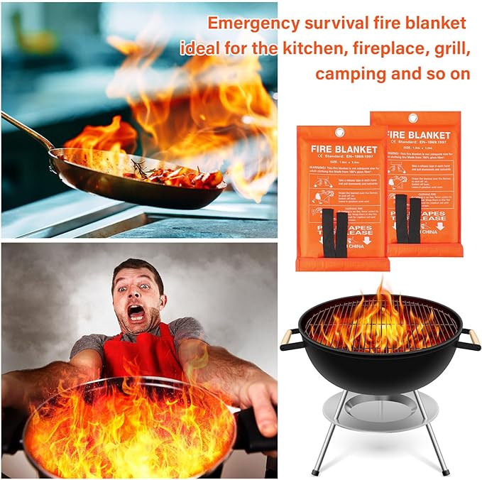 Jerify 15 Pcs Fire Blanket - Fiberglass Fire Emergency Flame Retardant Safety Fireproof Safety Suppression Cover Blanket for Kitchen, Home, Car and Office - 39 x 39 Inch (Orange)