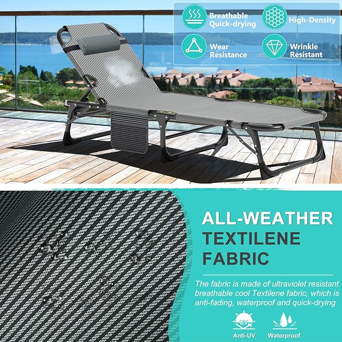 ABORON Patio Lounge Chair, Folding Guest Bed Cot for Adults, 500LB Heavy-Duty Capacity, Portable Extra Bed with Comfort Mat, Quick Fold Design for Indoor Guest Stays & Temporary Use