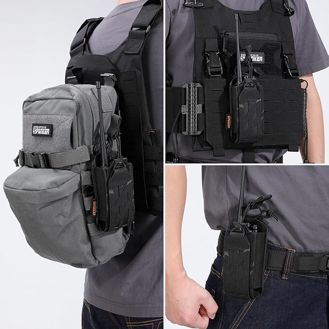 EXCELLENT ELITE SPANKER Tactical Universal Radio Holster Holder Molle Radio Pouch Adjustable for Duty Belt,Vest for Two Ways Walkie Talkie