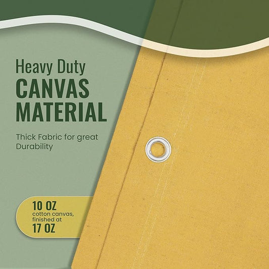 REDIBLUE 8 x 10 ft Heavy Duty Canvas Tarp, Multi Purpose Use for Camping, Tent Canopy, Outdoor, Rustproof Grommets, Durable, Water Resistant, Cotton 17oz - Gold