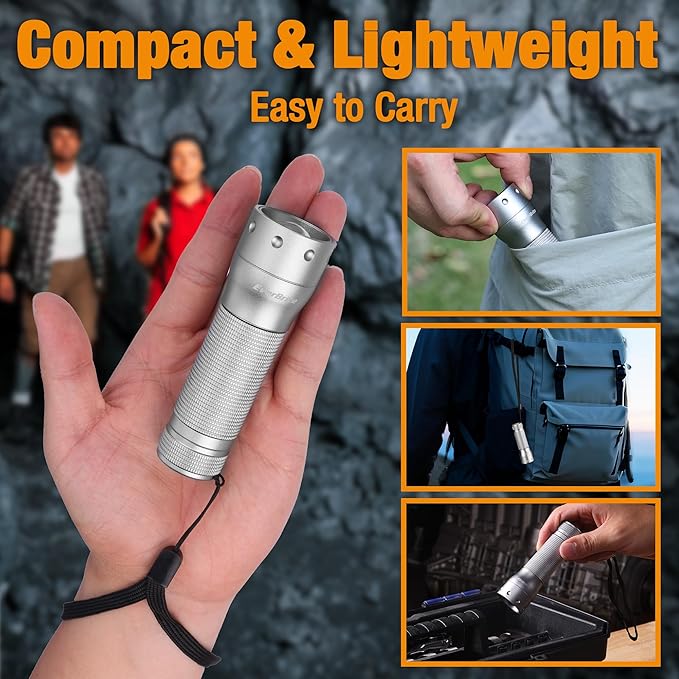 EverBrite Mini Flashlight, Zoomable LED Flash Light, 3 Modes, 3AAA Batteries Included, Handheld Small Flashlight for Camping, Emergency, Home, Christmas Gifts – Grey