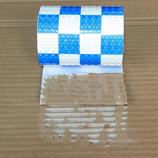 Reflective Tape Blue and White 4 inch X 10 feet, Outdoor Waterproof Hazard Conspicuity Warning Industrial Marking Tape