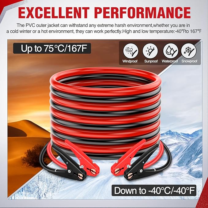 Nilight Jumper Cables for Car Battery 4 Gauge 25 FT Booster Cable Heavy Duty 600 A CCA with Carrying Bag Jump Start Emergency Kit Pickup Truck RV Vans SUV