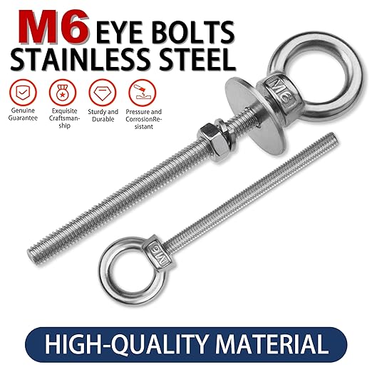 24 Pack M6 Stainless Steel Eye Bolts with Nuts, 1/4" x 3" Long Lifting Ring Eye Bolt， Eye Bolts Heavy Duty for Hang Tie Down Outdoor (24, M6x77mm (1/4"x3"))