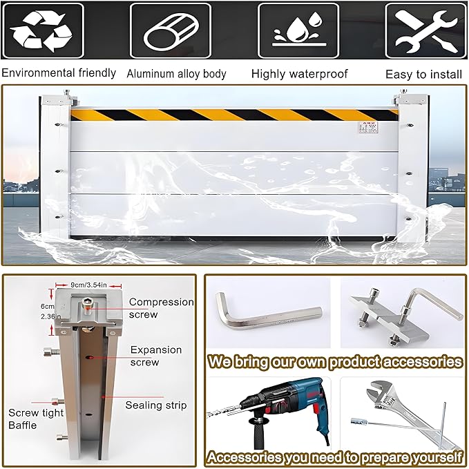 Flood Barriers for Home Exterior - Aluminum Alloy Outdoor Garage Doors Water Barriers for Flooding,H15.7 Inch/L6.5FT