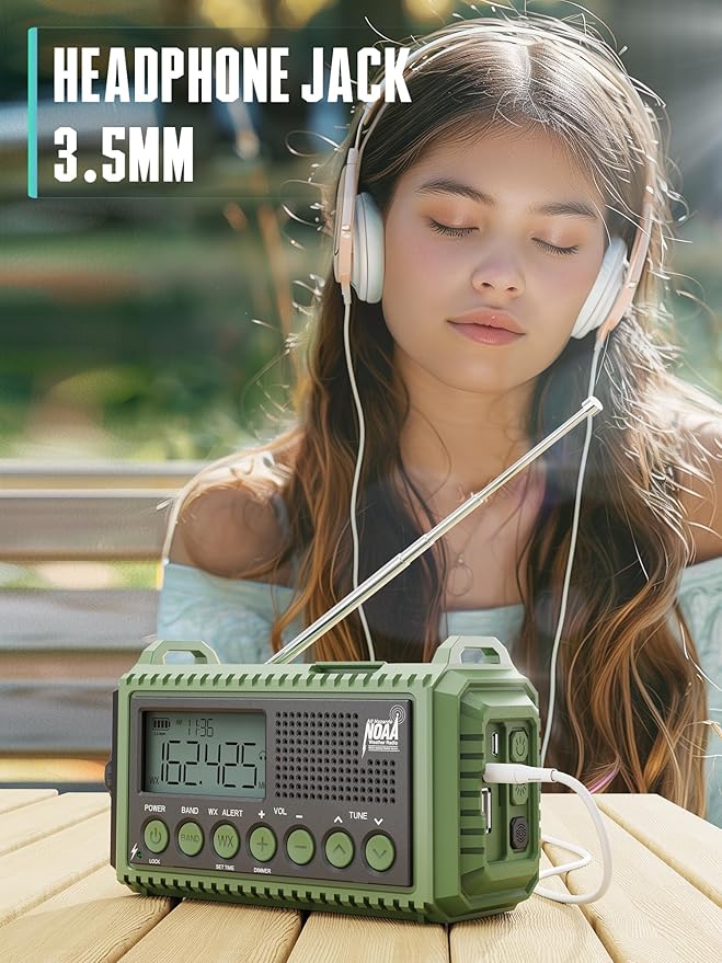 12000mAh Emergency Radio - AUTO NOAA Weather Alert, Solar Hand Crank AM/FM/SW/NOAA, Flashlight, Phone Charger, SOS Siren, Survival Kit for Camping, Storms, Power Outages