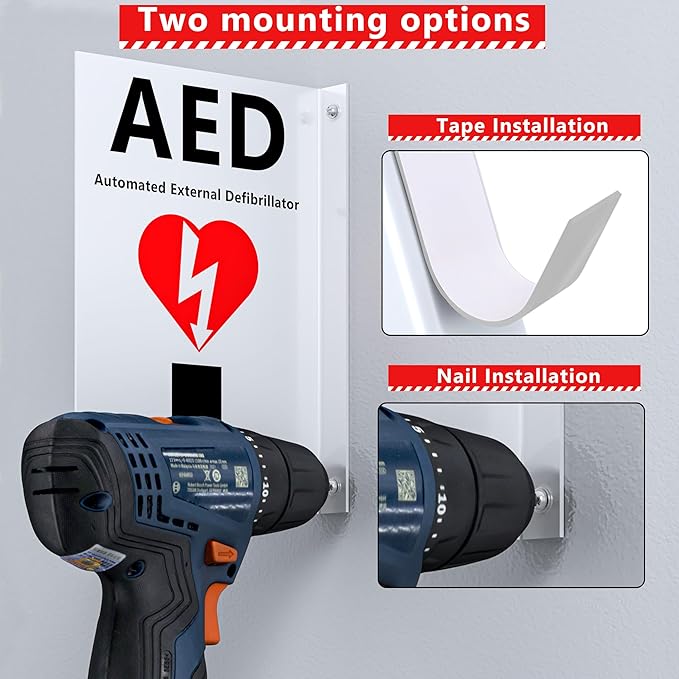 NLShan AED Sign: Double-Sided Acrylic Emergency Sign - Red, Modern and Attention-Grabbing, Wall Mount, 7x9 Inches