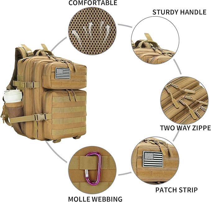 25L Military Tactical Backpack Small Assault Pack Molle Daypack for Men and Women for Work Travel Gym Outdoor Hiking Camping (Khaki)