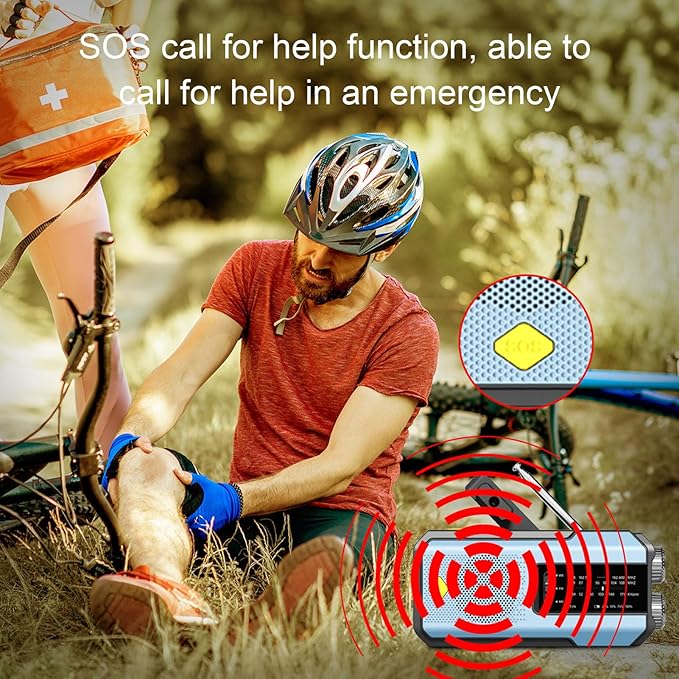 FTVOGUE Emergency Radio AM FM WB with Hand Crank Solar Charging 2000mAh Battery LED Flashlight SOS Alert for Outdoor Emergency and Power Outage