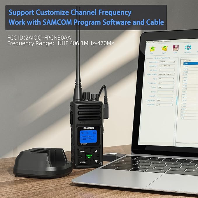 SAMCOM 5 Watt 2 Way Radio Walkie Talkie Long Range, 6 Pack FPCN30A Two Way Radios Rechargeable for Adult with Earpieces, Group Call, Programable UHF Radio for Hospitality, Construction, Outdoor