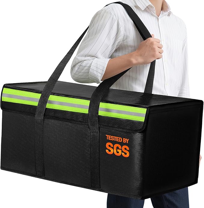 Large Fireproof Document Bags 24x12x12in, Fireproof Document Box for Cash, Photo Albums, Valuables, Extra Large Fireproof Bag Waterproof Document Storage with Reflective Strip, Black