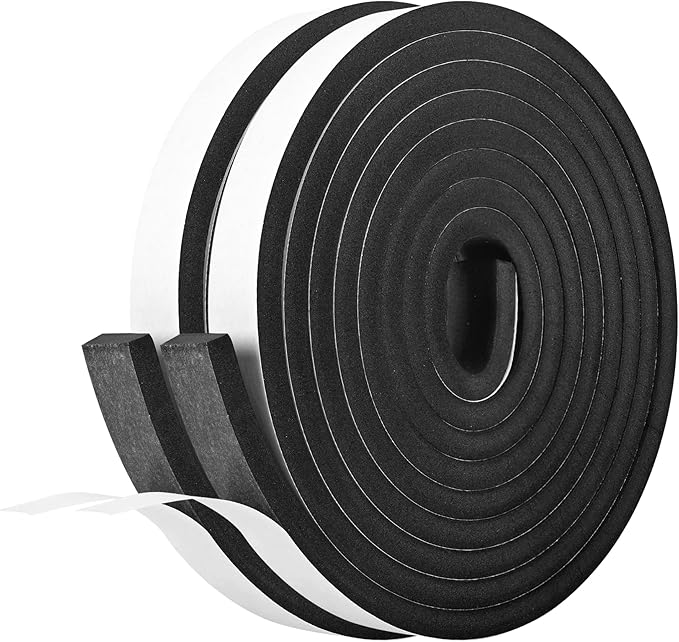 Kikerike Self Adhesive Foam Tape Weatherstrip 3/4In x 3/8In x 20Ft High Density Foam Insulation Strips Seal Weather Stripping with Strong Adhesive for Door and Window Sound Isolation Soundproofing