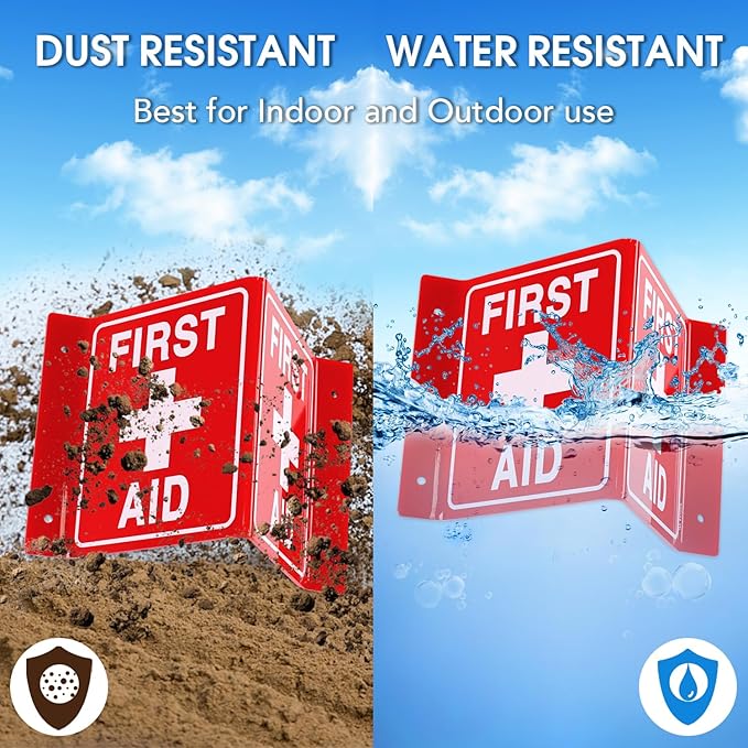 T&R First Aid Sign, First Aid with Cross Symbol - 4 Pack - 8 x 6 Inches Acrylic, 4 pre-drilled holes, Includes Matching Screws, Use for Office/Business