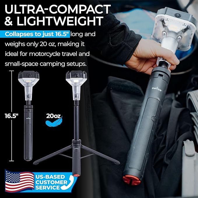 DEVOS - LIGHTRANGER 800 Mini Telescoping Camp Light, 4.5 Tall with 800 Lumens, Ultra Compact & Portable, Rechargeable LED Lantern, Up to 30-Hour Runtime, 1 Year Warranty, Includes Carry Case