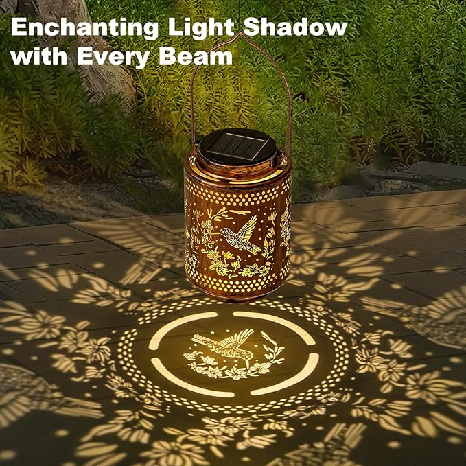 2 Pack Hummingbird Solar Lanterns, Christmas Birthday Gifts for Mom, Grandma, Outdoor Waterproof Hanging Garden Decor for Patio, Yard