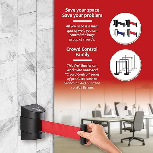 DuraSteel Wall Mount Crowd Control Retractable Belt Barrier - 9.2 Ft Red Retractables Barrier Belt w/ABS Casing, Do Not Enter Crowd Control Barriers Line Divider NOT Stanchions with Retractable Belts