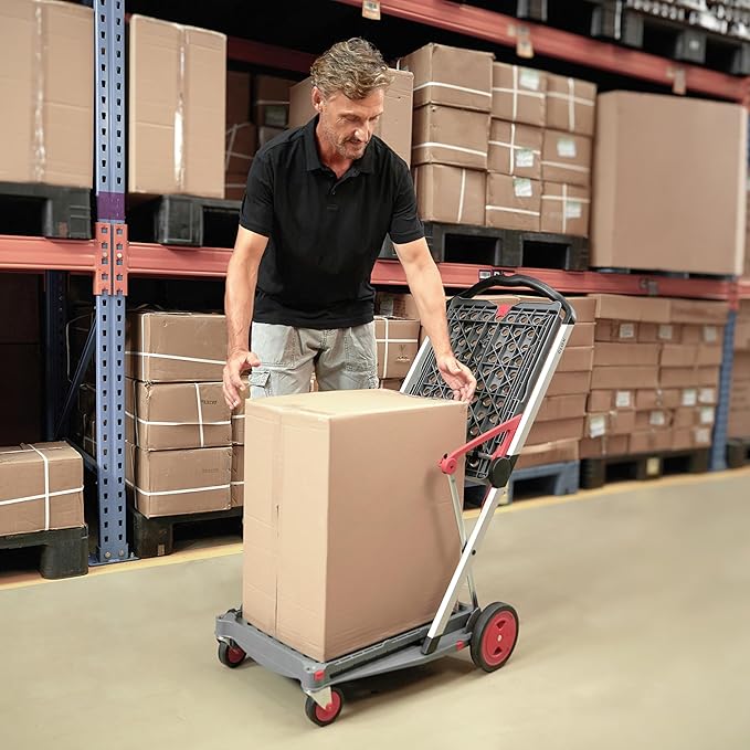 CLAX® The Original | Made in Germany | Multi Use Functional Collapsible Carts | Mobile Folding Trolley | Storage Cart Wagon | Shopping Cart with 2 Storage Crates (Red)