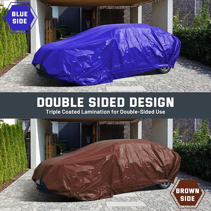 Kesfitt Tarp Heavy Duty Waterproof 12x20FT,16 Mil Thick Tarps Tear&Fade Resistant,UV Resistant,Poly Tarp Cover with Grommets and Reinforced Edges for Outdoor Camping Pools Boat Car(Blue/Brown)