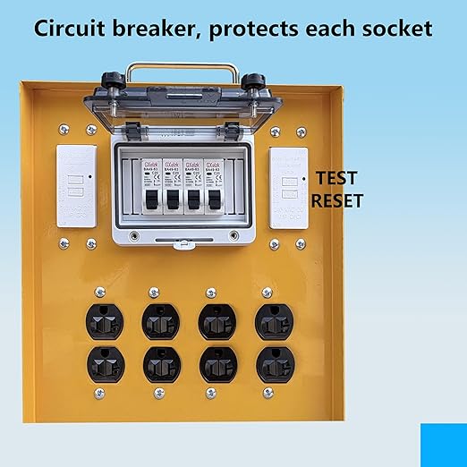 Temporary Distribution Box, Equipped with a 30A L14-30P 125V/250V Outlet, Four MEMA-5-20R 120V GFCI Double outlets, Portable Power Center with Each Outlet Equipped with a 20A Circuit Breaker