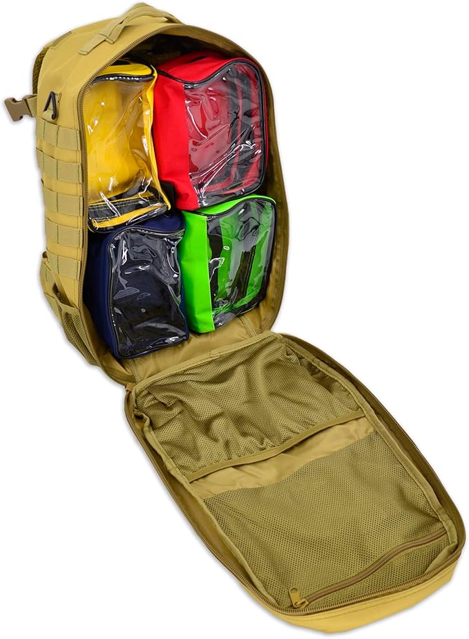 Lightning X Fully Stocked TacMed First Responder Trauma Medical Backpack EMT Kit | MB45-SKF | w/Professional First Aid Emergency Supplies (Tan)