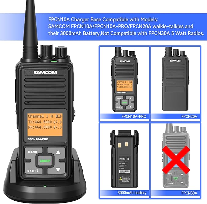 SAMCOM FPCN10A Charging Base, Compatible with FPCN10A FPCN10A-RPO FPCN20A Walkie-Talkie and Separate 3000mAh Battery, Desktop Charger, U.S. Plugs, Indicator Light,1 Pcs (Radios Not Include)