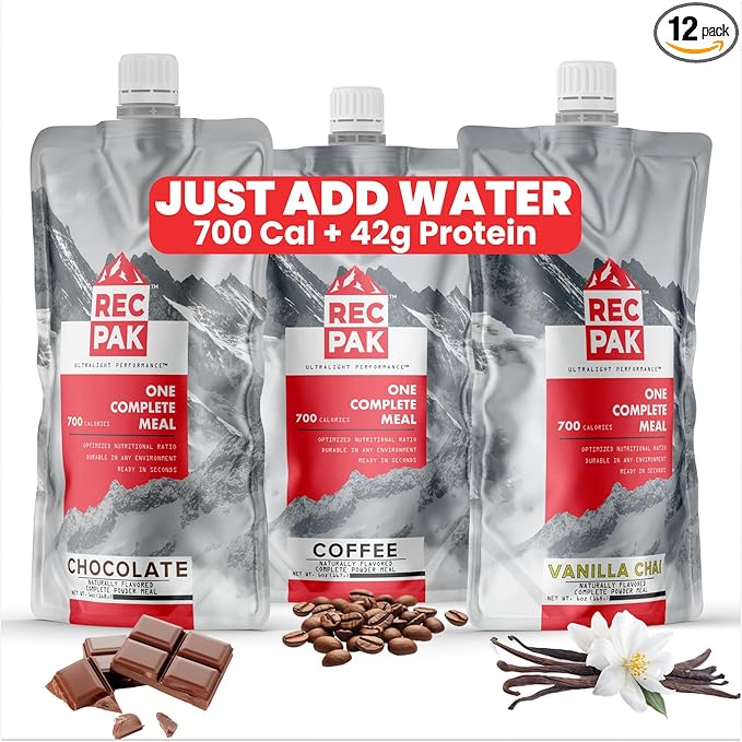 RecPak Performance Ultralight Instant Meals For Your Next Adventure | 700 Cal 42g Protein I Variety Pack (12-Pack)