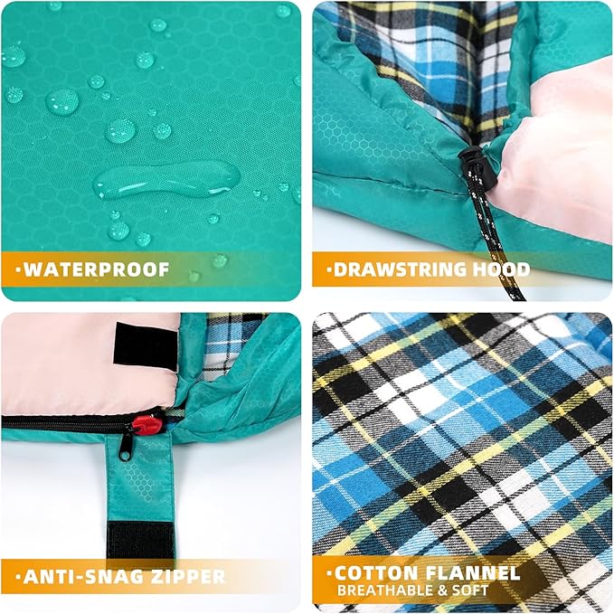 Cotton Flannel Lined Sleeping Bag for Adults Teens Kids, Cold Weather &Warm, 3 Seasons, Lightweight Compact Camping Essentials Equipment, Hiking, Outdoor, Travel