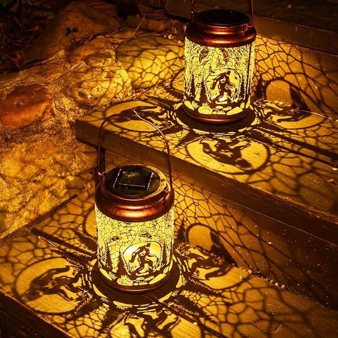 YISITEONE Bigfoot Outdoor Solar Lanterns, Garden Waterproof Metal Hanging Decor Lights for Patio Yard Pathway Lawn Front Porch, Big Foot Sasquatch Birthday Gardening Gifts for Men Women Mom Grandma