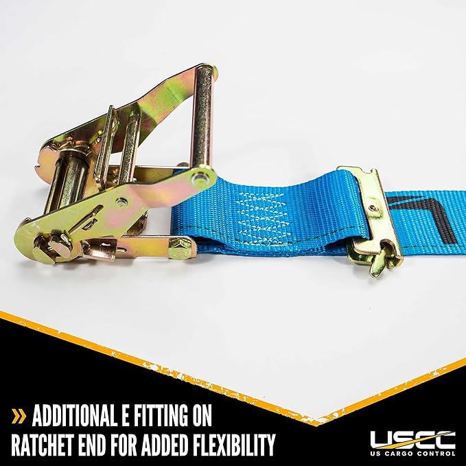US Cargo Control Double-Fitted E-Track Ratchet Straps (2 Pack), 4,400 LBS Break Strength, 2 Inch x 20 Foot Heavy Duty E Track Straps with 3 Spring E-Fittings, Versatile 2-in-1 Logistic Tiedowns