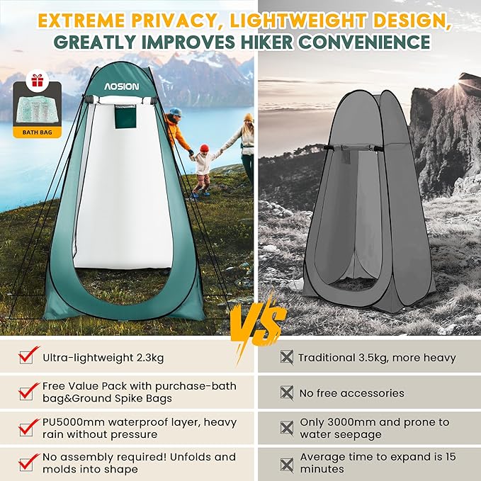 AOSION Privacy Shower Tent,Pop Up Changing Tent,Camp Bathroom Changing Dressing Room,Sun Sunshade Canopy Outdoor Rain Shelter for Camping Hiking Beach Picnic Fishing. (Army Green)