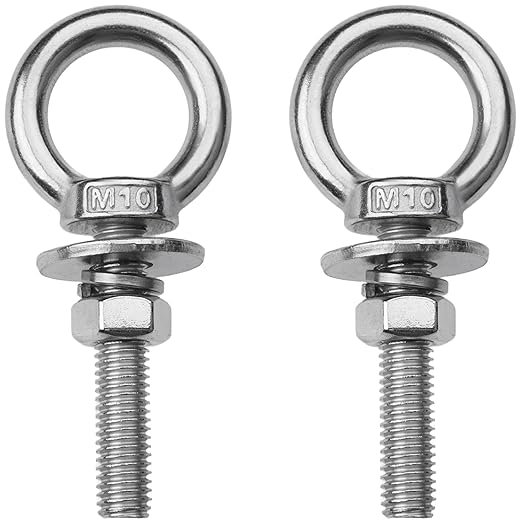 2 Pack M10 Stainless Steel Eye Bolts with Nuts, 3/8" x 2" Long Lifting Ring Eye Bolt， Eye Bolts Heavy Duty for Hang Tie Down Outdoor (2, M10x51mm (3/8"x2"))