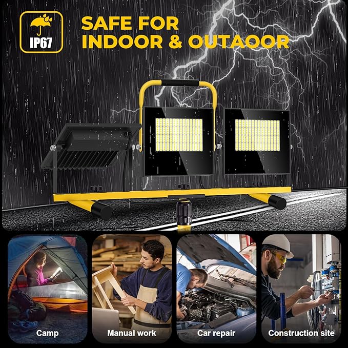 54000 Lumen Work Lights with Stand Led Triod Light 3 Adjustable Head with 16FT Cord - IP67 Waterproof LED Work Lights with Stand for Outdoor Indoor Job Site Workshop Garage Construction Site Lighting