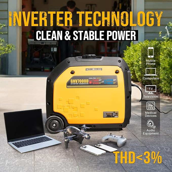 7000W Dual Fuel Inverter Generator, Gas & Propane Powered, RV Ready Remote/Electric Start, Super Quiet, 120V/240V with CO Sensor Portable Generator for RV, Camping or Party,EPA Compliant