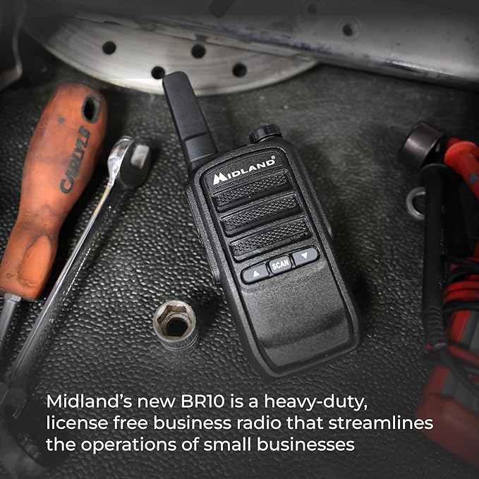 Midland BR10 Heavy-Duty Business Walkie Talkies – 2-Watt Long Range Two-Way Radios, FRS License-Free, Rechargeable Battery, Portable Handhelds for Job Sites & Manufacturing (2-Pack)