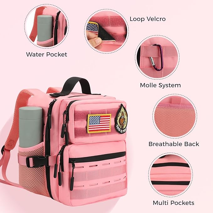 9L Mini Tactical Molle Backpack 9L Small Gym Bag Small Military Assault EDC Backpack for Men Women With Fishing,Hiking,Camping,Traveling,Yoga,Work(Pink)