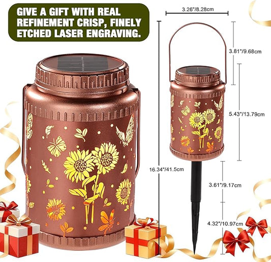 Cooo 4 Pack Solar Lanterns Outdoor Waterproof Sunflower Butterfly Solar Pathway Lights Landscape Path Christmas Gifts for Women Mom Grandma for Outdoor Table Lamps Garden Yard Backyard Decor-Rose Gold