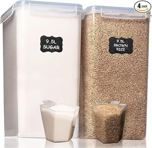 Shazo 2 PC (9.5L | 321 Oz) Extra Large Bulk Food Storage Containers with Airtight Lids for Flour, Sugar, Rice, Cereal & Pasta - Leakproof, BPA-Free Plastic Canisters for Kitchen & Pantry Organization