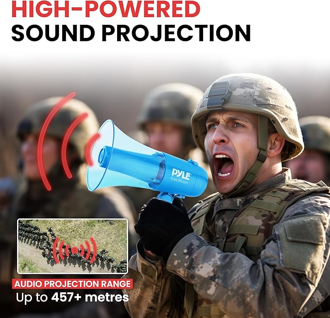 Pyle 40W Megaphone Bullhorn Speaker, Rechargeable Battery with Siren, LED Lights, Adjustable Volume, and 1000+ Yard Projection Range, Waterproof IP-X5, Ideal for Crowd Control & Indoor/Outdoor Events