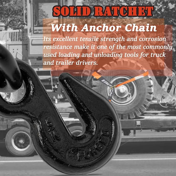 4 Pack Car Tie Down Straps for Trailers with Heavy Duty Chain Anchors 2" x 96" - 3,300 lbs Safe Working Load -Adjustable Wheel Straps with Chain Hook Anchors for Trailers.Red