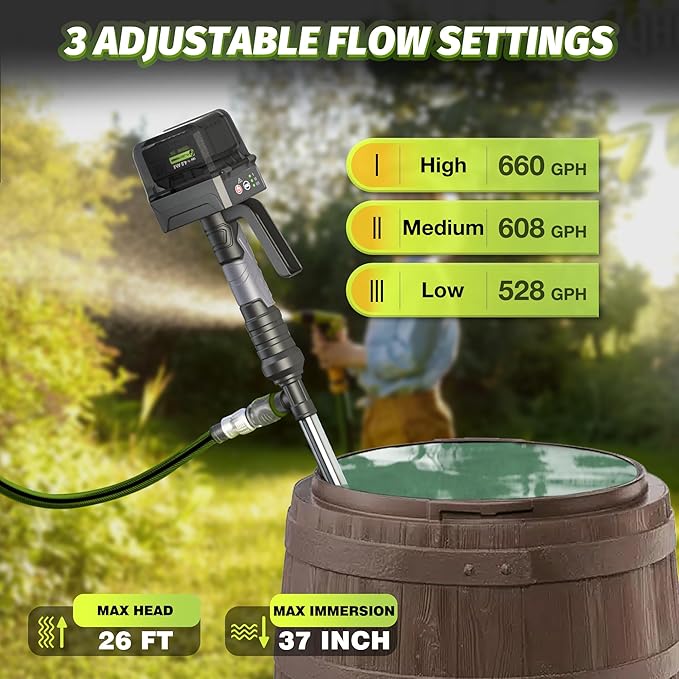 FLUENTPOWER Cordless Stick Water Transfer Pump, Compatible with Makita18V Battery, 3 Flow Rate Setting, Brushless Submersible Pump Portable Sump Utility Pump for Pool Garden Pond(Tool Only)