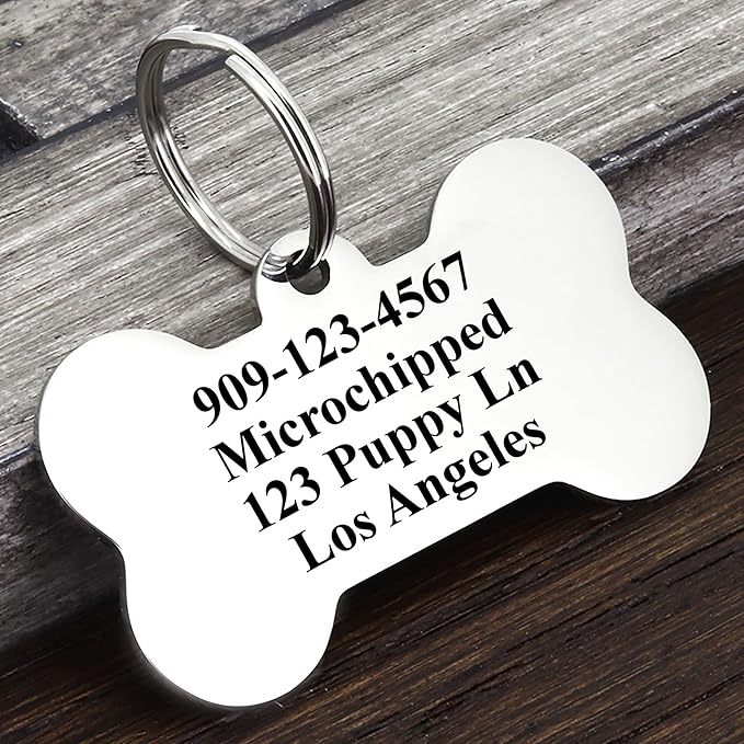 Ultra Joys Personalized Dog Tags for Pets - Durable Stainless Steel Customizable Dog Cat ID Tags - Dog Tags for Safety Optional Engraved on Both Sides -Bone Shape Dog Tag Small Size, Silver