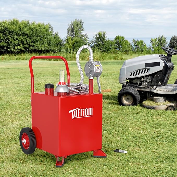 TUFFIOM 15 Gallon Fuel Gas Caddy w/Wheels & Manual Siphon Pump, Portable Diesel Fuel Transfer Storage Tank w/8.9ft Hose, Gasoline Can Container for ATV Car Mowers Tractor Boat Motorcycle