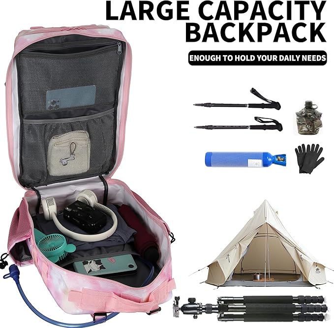 Military Tactical Backpack 45L/25L 3 Day Assault Pack Molle Daypack Hiking Backpack for Men and Women (Pink StarrySky, 45L)