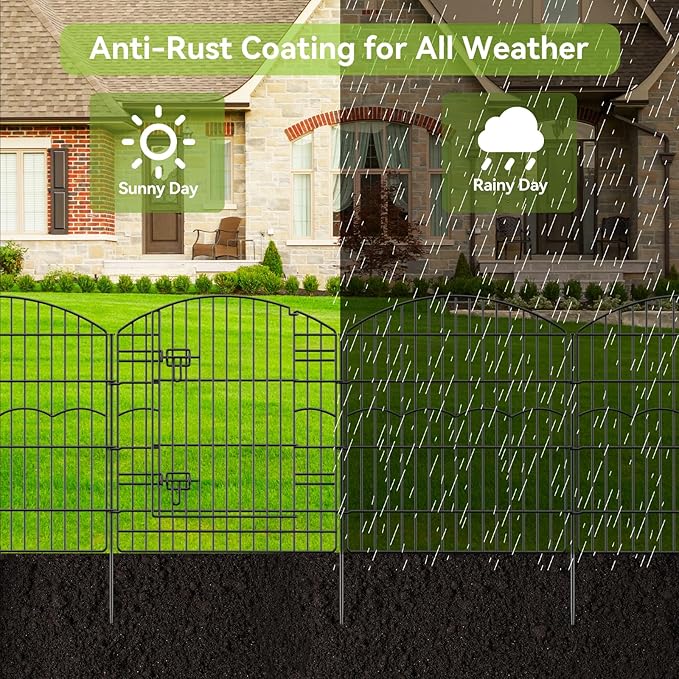 Decorative Garden Fence 6 Panels 13.4 ft (L)×32in (H) Metal Garden Fences with 5 Panels + 1 Gate, No Dig Animal Barrier Fencing Rustproof Wire Border Temporary Dog Fence for Patio Yard Lawn Outdoor