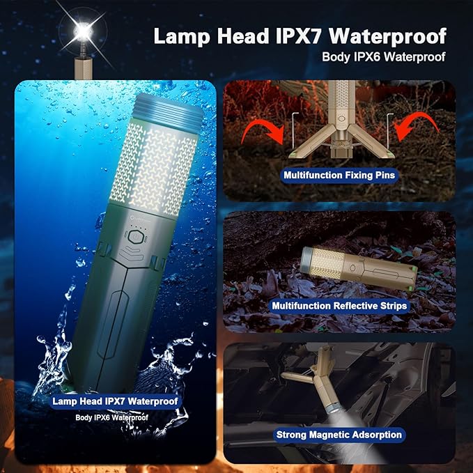 Telescopic Camping Lights Rechargeable Collapsible 10500 mAh LED Caming Lanterns with Stand, IPX7 Waterproof Flashlights with Magnetic Base, Portable Work Light Camping Lamp for Camping, Emergency Use