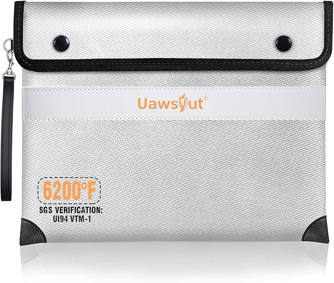Fireproof Document Bag - 6200°F Heat Insulated, Small Important Document Bags with Zipper, Water Resistant Money Bag for Cash, Cell Phone, Tablet, Credit Card,Passport (13.9"x10.6", Grey)